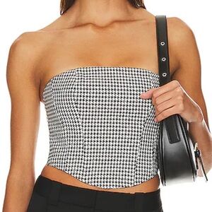 MAJORELLE Houndstooth Bustier Top in Black & White in Medium